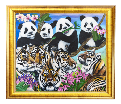 tigers among pandas painting / картина тигри сред панди